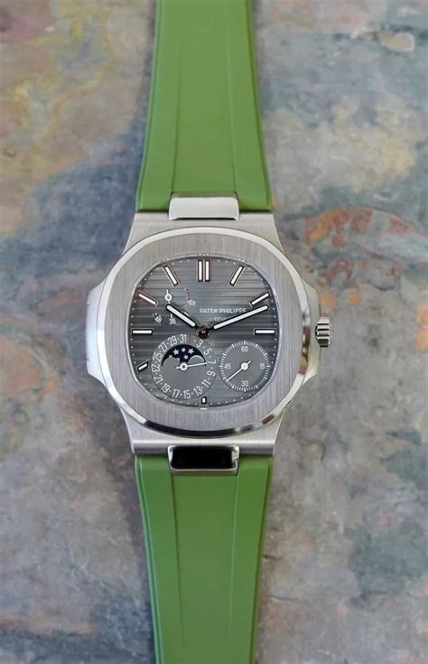 patek philippe camo green rubber strap|Patek Philippe straps.